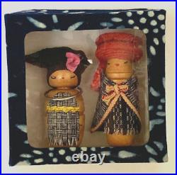 VTG Japanese Sosaku Kokeshi Dolls Set of Two 3 with Hand Crafted Original Box