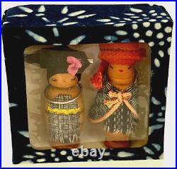 VTG Japanese Sosaku Kokeshi Dolls Set of Two 3 with Hand Crafted Original Box