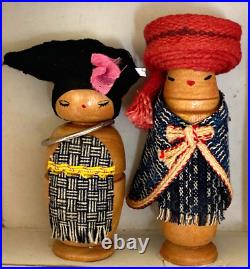 VTG Japanese Sosaku Kokeshi Dolls Set of Two 3 with Hand Crafted Original Box