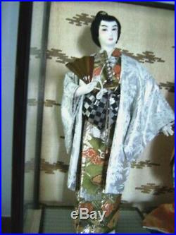 Vintage 18 Beautiful Kabuki Dolls in Authentic Silk Dress w case made in Japan
