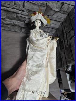 Vintage 18 Japanese Bride Doll White Kimono Wedding Fan Geisha Maiko Crane