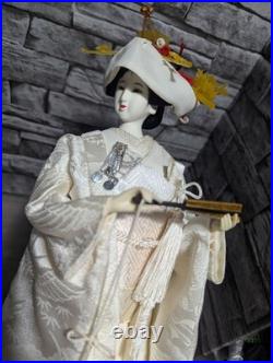 Vintage 18 Japanese Bride Doll White Kimono Wedding Fan Geisha Maiko Crane