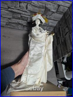 Vintage 18 Japanese Bride Doll White Kimono Wedding Fan Geisha Maiko Crane