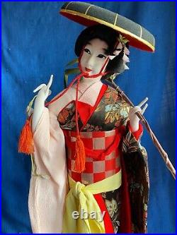 Vintage 1950s Large 24 Nishi Doll Japan Geisha Kabuki Fujimusume ND Mid Century