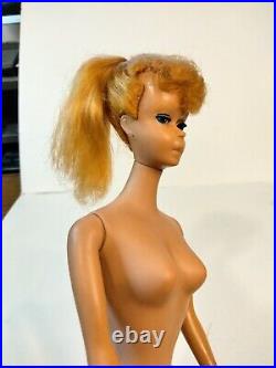 Vintage 1958 Barbie Doll Straight Legs Blonde Ponytail Blue Eyes Japan