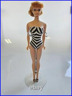 Vintage 1958 JAPAN Titan Barbie Doll Ponytail Striped Swim Suit shoes EUC Nice