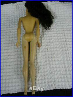 Vintage 1958 dark brunette long hair Barbie curly bangs straight leg Japan feet