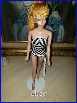 Vintage 1959 1960 Mattel Barbie Doll #3 Blonde Pony Tail Swimsuit Marked Japan