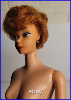 Vintage 1959 Bubble Cut Red Head Barbie With Box And Stand Red Lips Blue Eyes