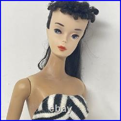 Vintage 1960 Brunette Ponytail Barbie Doll Number # 3 Original Zebra Swimsuit