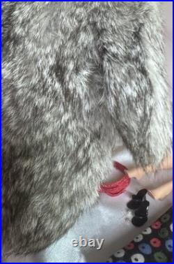 Vintage 1960 Mattel #3/4 Barbie Brunette Ponytail Blue Eyeliner Fur Coat & Dress