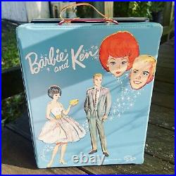 Vintage 1960's & 70's Mattel Barbie blue trunk, Brunette Japan Barbie & Alan