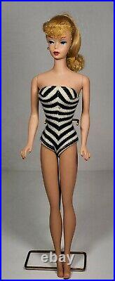 Vintage 1960's Barbie Doll #4 Blond Pony Tail Black and White Swimsuit Mattel