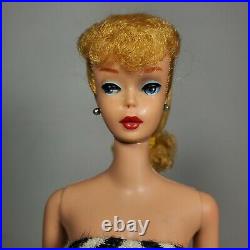 Vintage 1960's Barbie Doll #4 Blond Pony Tail Black and White Swimsuit Mattel