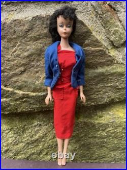 Vintage 1960's Barbie Doll Brunette Ponytail Japan w Nipples! Red Dress Airline