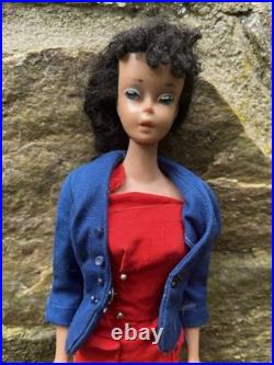 Vintage 1960's Barbie Doll Brunette Ponytail Japan w Nipples! Red Dress Airline