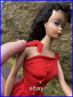 Vintage 1960's Barbie Doll Brunette Ponytail Japan w Nipples! Red Dress Airline