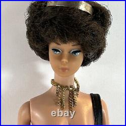 Vintage 1960's Brunette Hair Bubble Cut Barbie Doll W Couture Purse & Jewelry