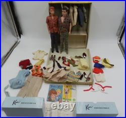 Vintage 1960s Barbie Ken Flocked Brown Hair Doll withAllan Blue Eyes +Case+Clothes
