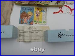 Vintage 1960s Barbie Ken Flocked Brown Hair Doll withAllan Blue Eyes +Case+Clothes