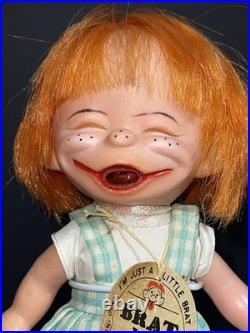 Vintage 1960s Brat Dolls Pair Parksmith Japan Squeeze Tongue Toy with Tag