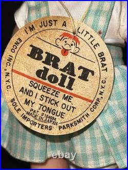 Vintage 1960s Brat Dolls Pair Parksmith Japan Squeeze Tongue Toy with Tag