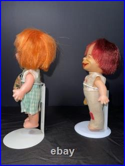 Vintage 1960s Brat Dolls Pair Parksmith Japan Squeeze Tongue Toy with Tag