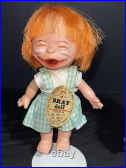 Vintage 1960s Brat Dolls Pair Parksmith Japan Squeeze Tongue Toy with Tag