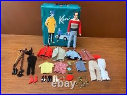 Vintage 1960s Mattel Ken Doll LOT withOutfits & Accessories & 1962 Case Japan