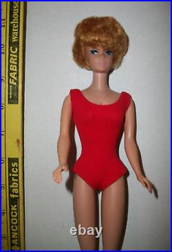 Vintage 1960s Titian Bubblecut Barbie Doll Pale Pink Lips & Swimsuit Japan 7