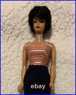 Vintage 1961 Barbie Brunette/Raven First Year Bubblecut Doll, Clothes, Case