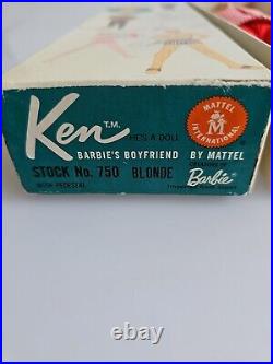 Vintage 1961 Mattel Straight Leg Ken Doll #750 Blonde Flocked Hair ORIGINAL BOX