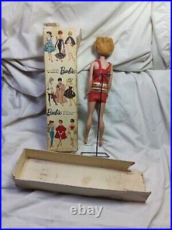 Vintage 1961 White Ginger Bubblecut Barbie #850 Original Pink Lips Stand & Box
