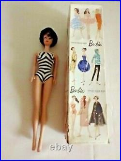 Vintage 1962 Raven Brunette Bubblecut Barbie Doll B&w Swimsuit & 850 Box