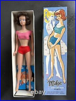 Vintage 1963 Barbie's Best Friend MIDGE Mattel Brunette Doll #860, swimsuit, box