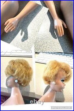 Vintage 1963's MATTEL Blonde Bubblecut Barbie Doll blue eyes white lips