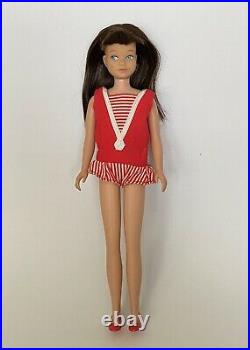 Vintage 1965 SKIPPER Barbie Sister #950 DARK BRUNETTE w Box/Stand Silver Band