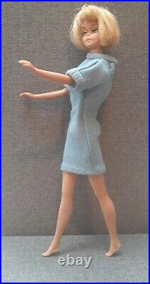 Vintage 1965 Short Blonde American Girl Barbie Indented with Blue Dress Japan