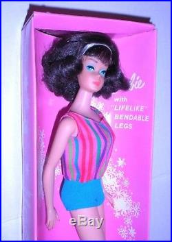 Vintage 1966 Brunette Side Part American Girl Barbie 1070 Japan MIB