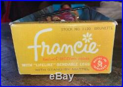 Vintage 1966 Francie Barbie Doll Swimsuit 1130 Bendable Leg Brunette Japan Box