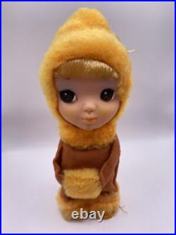 Vintage 1968 Kamar Girl Doll Japan Big Eyes 6 Ornament Orange Yellow Winter