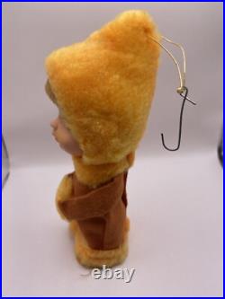 Vintage 1968 Kamar Girl Doll Japan Big Eyes 6 Ornament Orange Yellow Winter