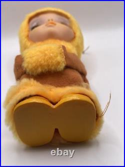 Vintage 1968 Kamar Girl Doll Japan Big Eyes 6 Ornament Orange Yellow Winter