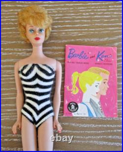 Vintage 1st Issue Barbie Blonde Bubble Cut Greasy Face'61 Red Lips SS Booklet