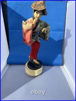 Vintage 22in Tall Japanese Geisha Doll Drum Kimono Maiko Folk Craft