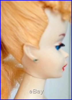 Vintage #3 Blonde Barbie withbrown liner, pedestal, suit, glasses, Japan shoes