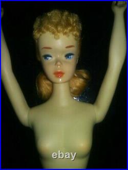 Vintage #3 Blonde Ponytail Barbie Doll Blue Eyeliner White T. M. Body
