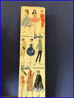 Vintage #3 Brunette Ponytail Barbie. Brown Eyeliner. In Box With Stand