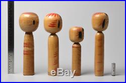 Vintage 4 Wooden Kokeshi Dolls by Japanese Artisans Signed