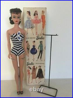 Vintage #5 Brunette Ponytail Barbie + box wire stand booklet shoes sunglasses